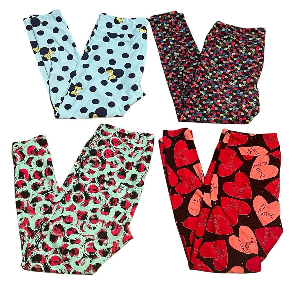 LuLaRoe Leggings Lot TC Tall & Curvy Disney Minnie Mouse Valentines Hearts Dots